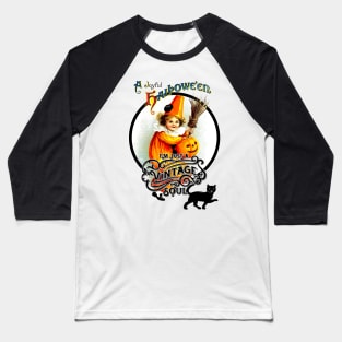 Vintage Retro Halloween Witch with Black Cat and Pumpkin Baseball T-Shirt